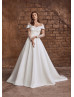 Long Sleeves Ivory Lace Satin Wedding Dress